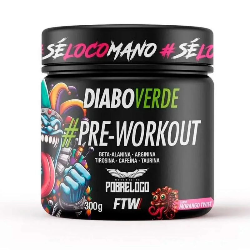 DIABO VERDE PRE WORKOUT 300G POBRELOCO SABOR MORANGO TWIST FTW